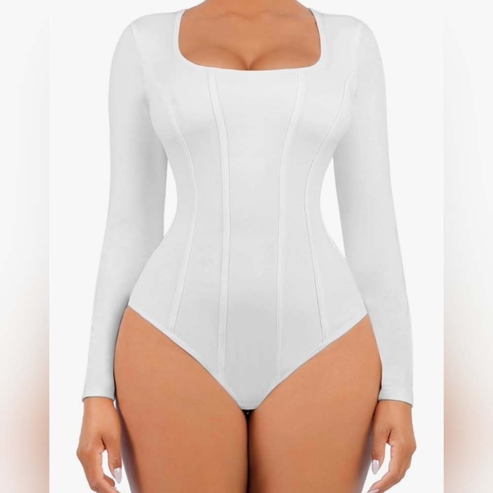 Women's White Long Sleeve Shapewear Bodysuit